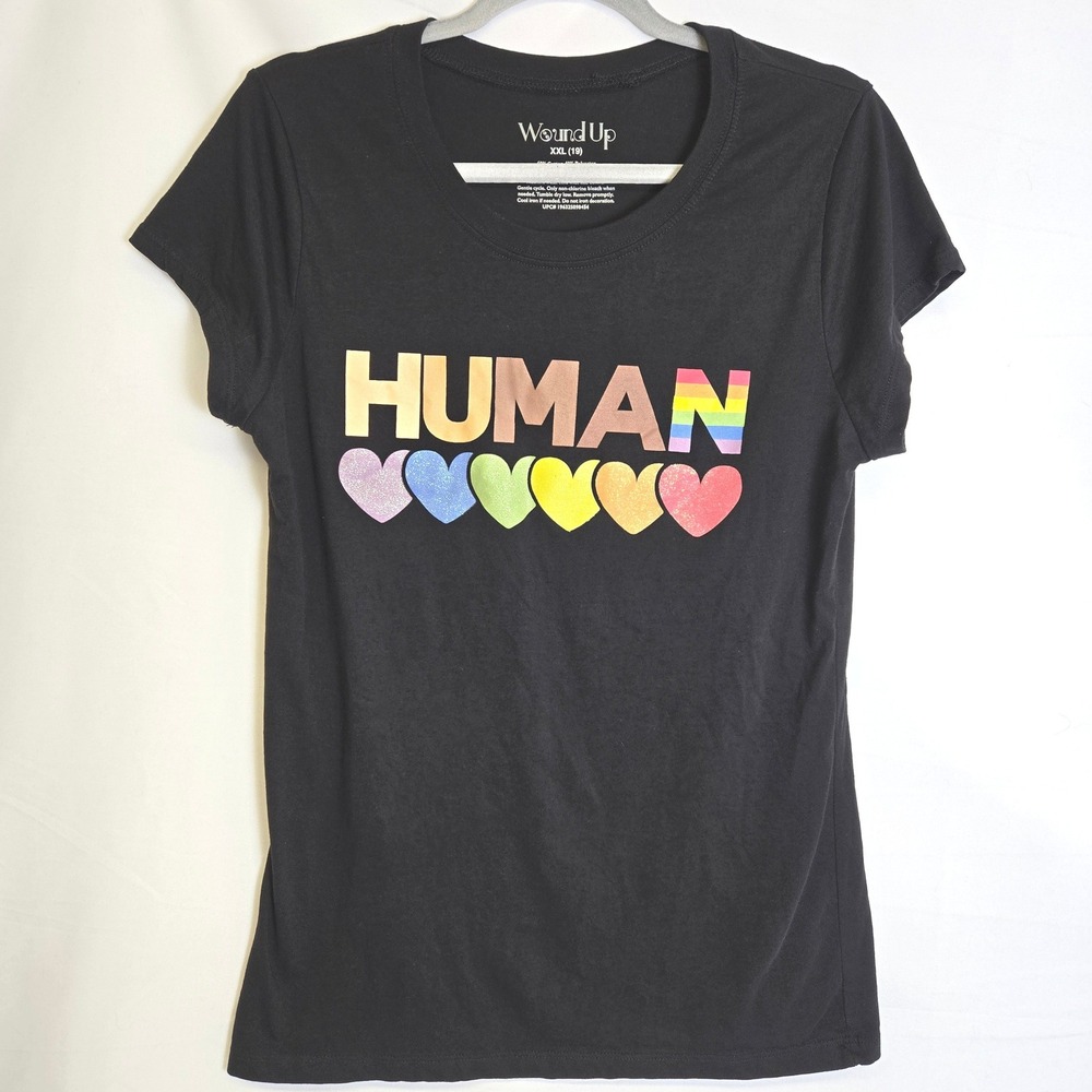 Wound Up Loving Is Human Short Sleeve Graphic Tee T-Shirt Pride Black XXL